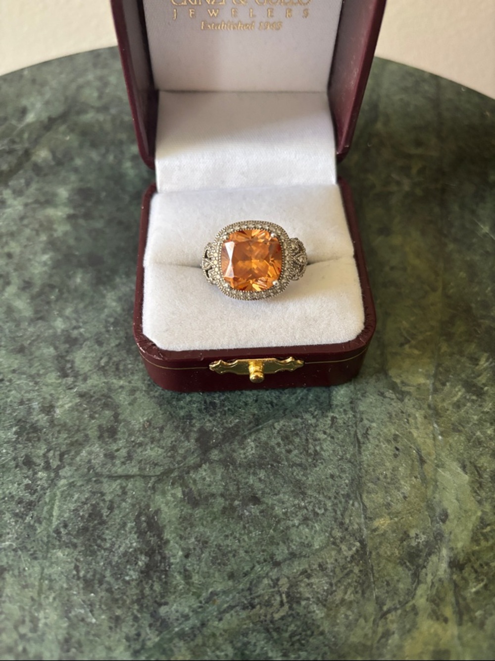 Marc by Marc Jacob’s Orange Cushion Halo Ring with Diamond Accents
